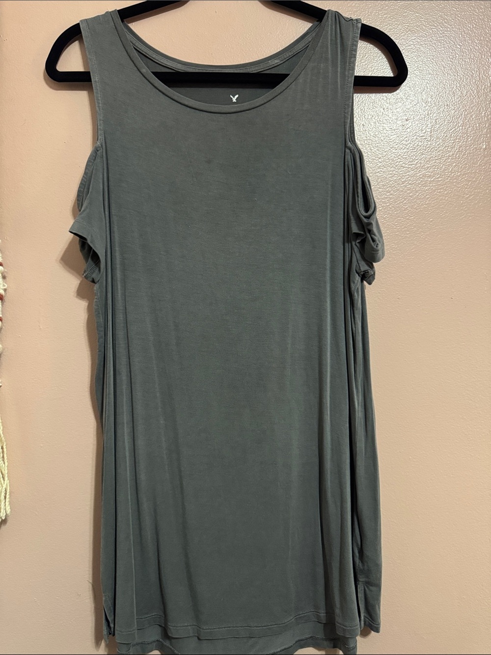 American Eagle Outfitters Gray Cold-Shoulder Tank Dress